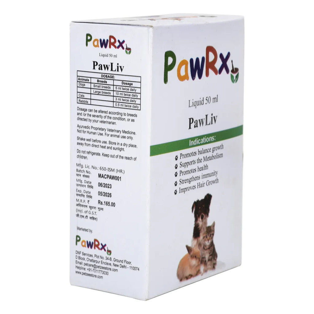 PawRx Pawliv Ayurvedic Liver Tonic for Dogs, Rabbit, Cats and All Animal | Builds Appetite & Liver Function, Improve Food Intake and Growth (50Ml)