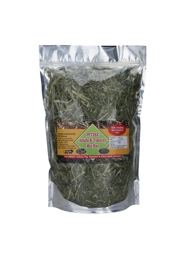 Petzee Alfalfa & Timothy Mix Hay for Rabbits, Guinea Pig, Hamsters and Other Small Animals(400 GMS)